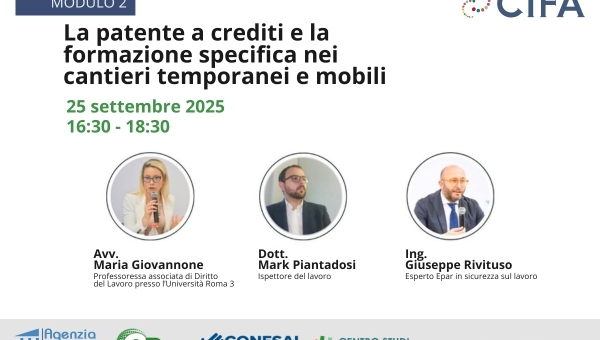 La patente a crediti al centro del secondo incontro del corso Accordo Stato-Regioni